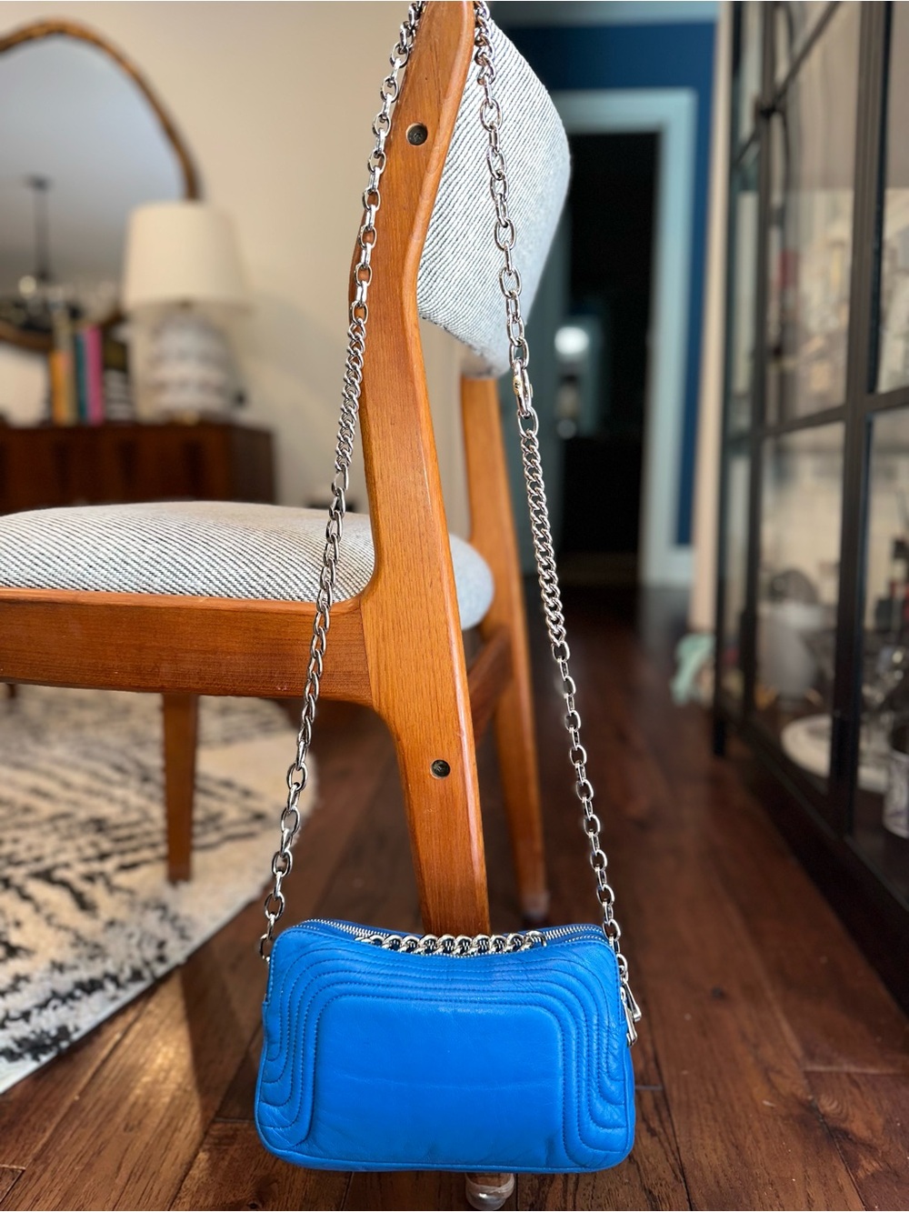 Henri Bendel NYC Electric Blue Lambskin Double Chain 2 Way Bag | Collector Y2K - Picture 11 of 15